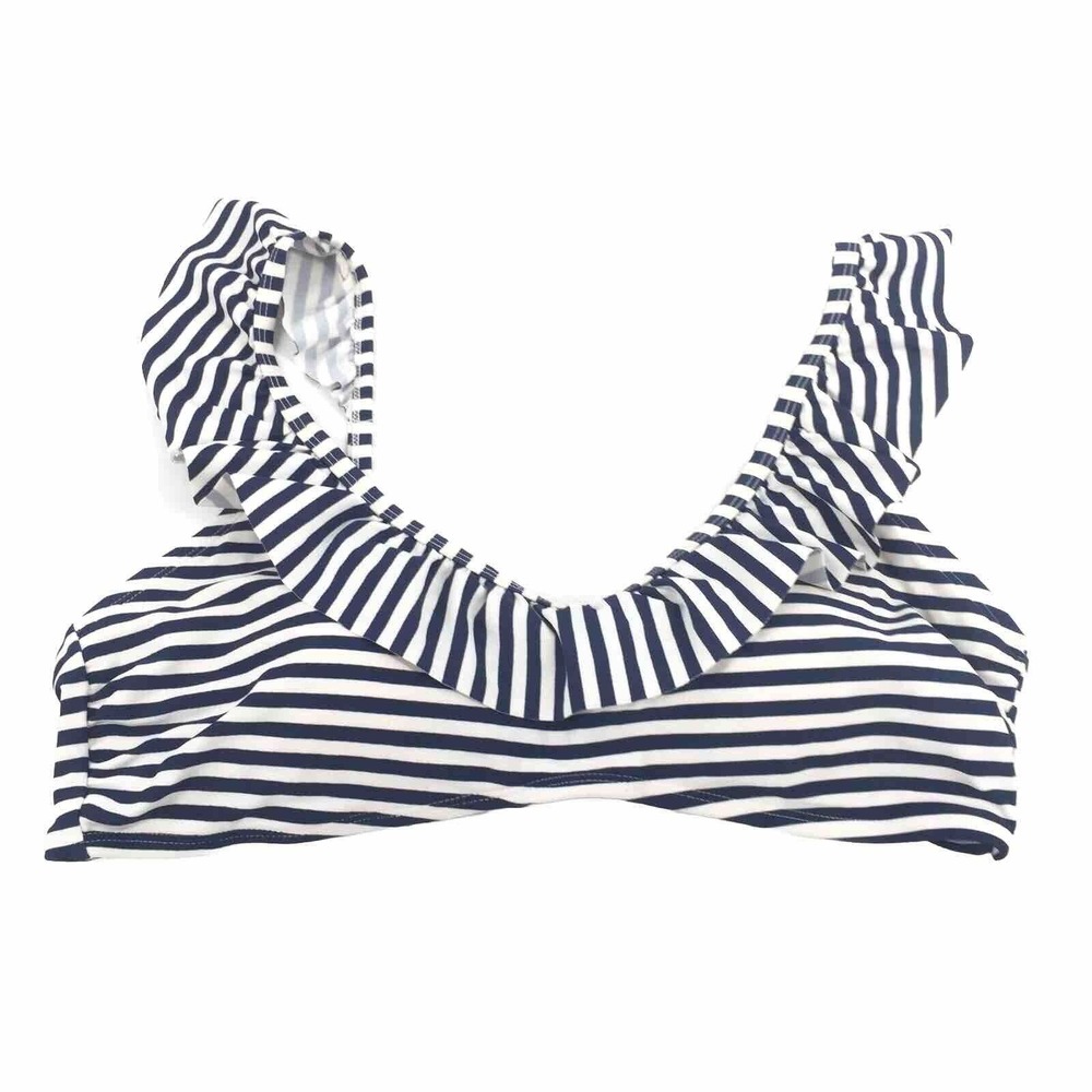 Vineyard Vines Target Striped Ruffle Bikini Top Size Large Women Blue White L